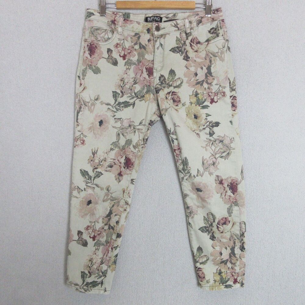 Buffalo David Bitton Jeans Womens 12 Floral‎ Print Skinny Ankle Beige Stretch